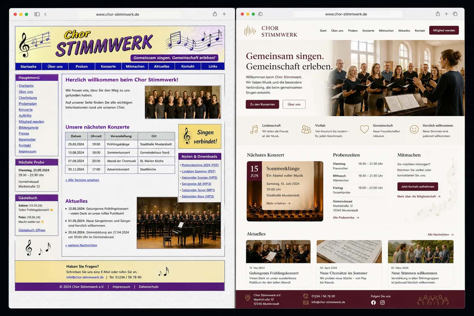 Fiktive komplette Vorher-Nachher-Konzeptansicht für Chor Stimmwerk