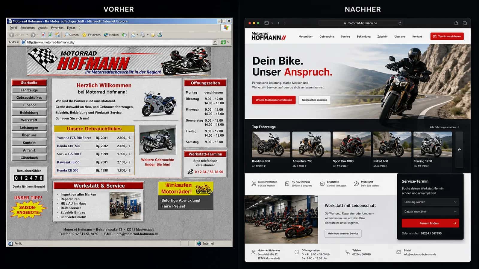 Fiktive komplette Vorher-Nachher-Konzeptansicht für Motorrad Hofmann