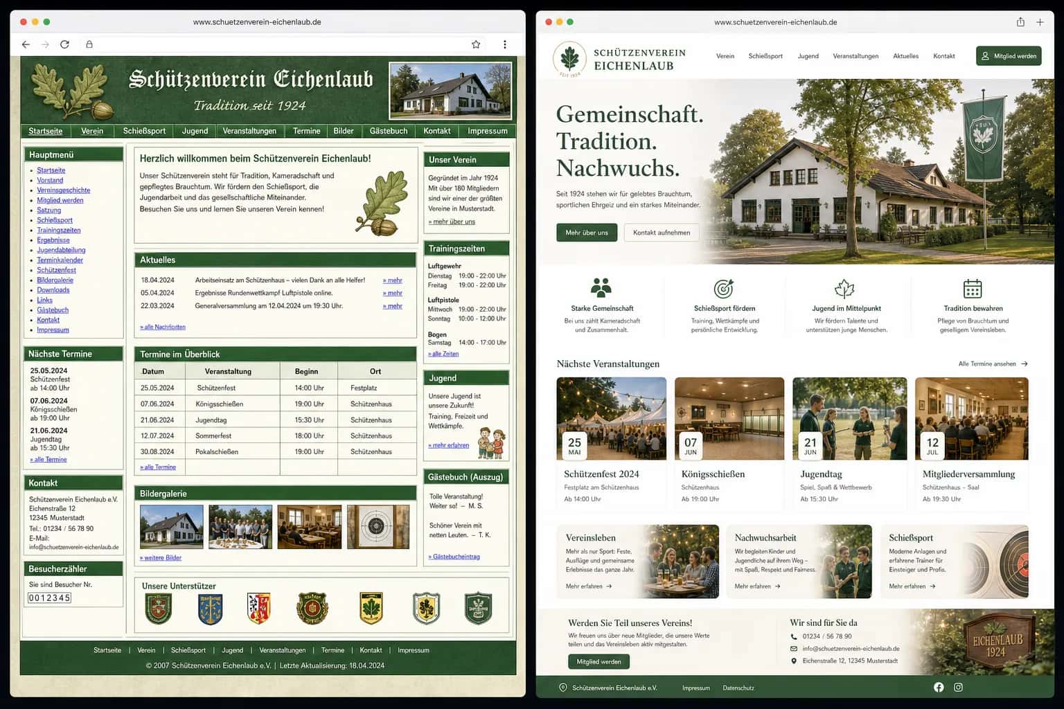 Fiktive komplette Vorher-Nachher-Konzeptansicht für Schützenverein Eichenlaub
