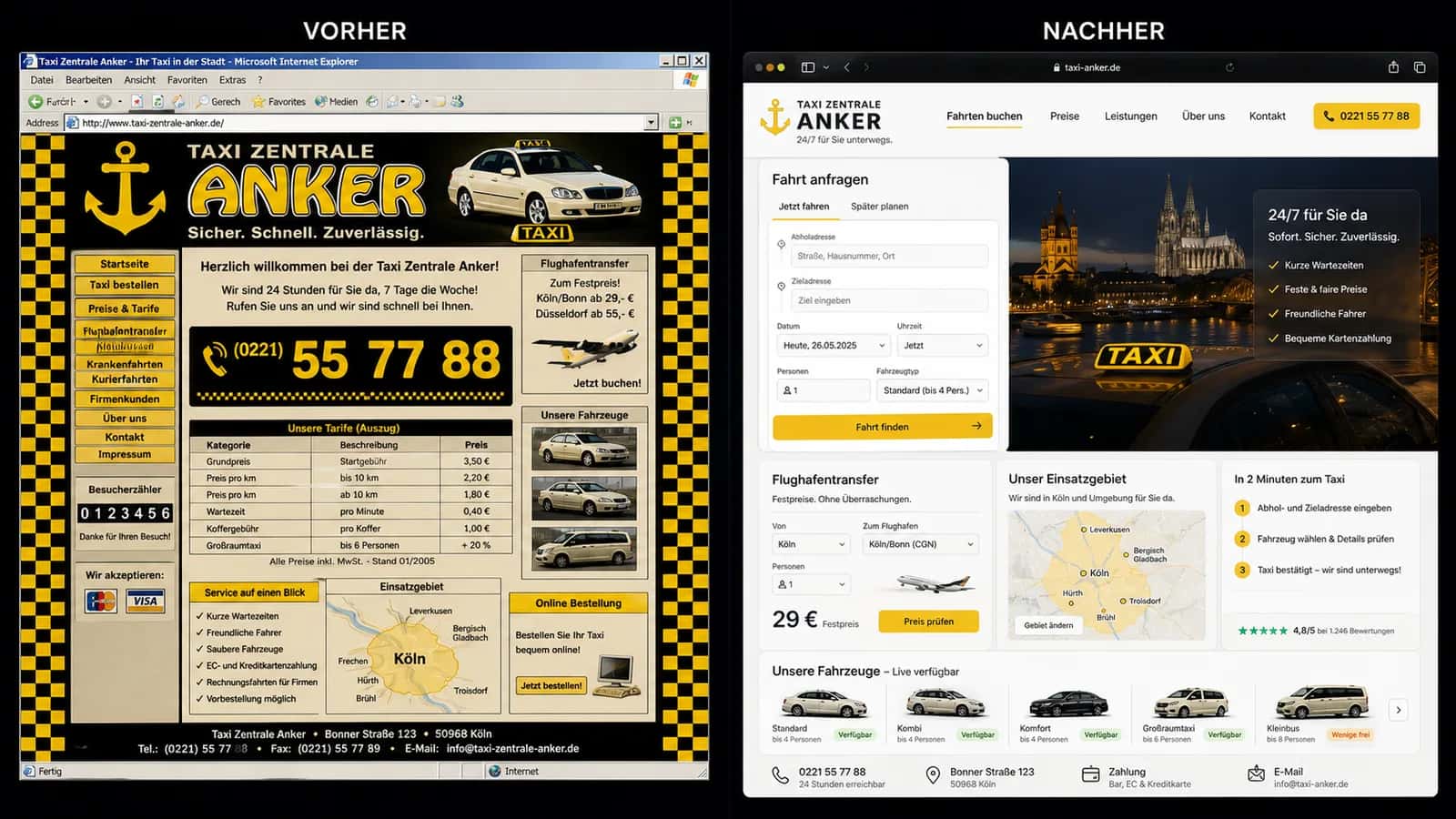 Fiktive komplette Vorher-Nachher-Konzeptansicht für Taxi Zentrale Anker