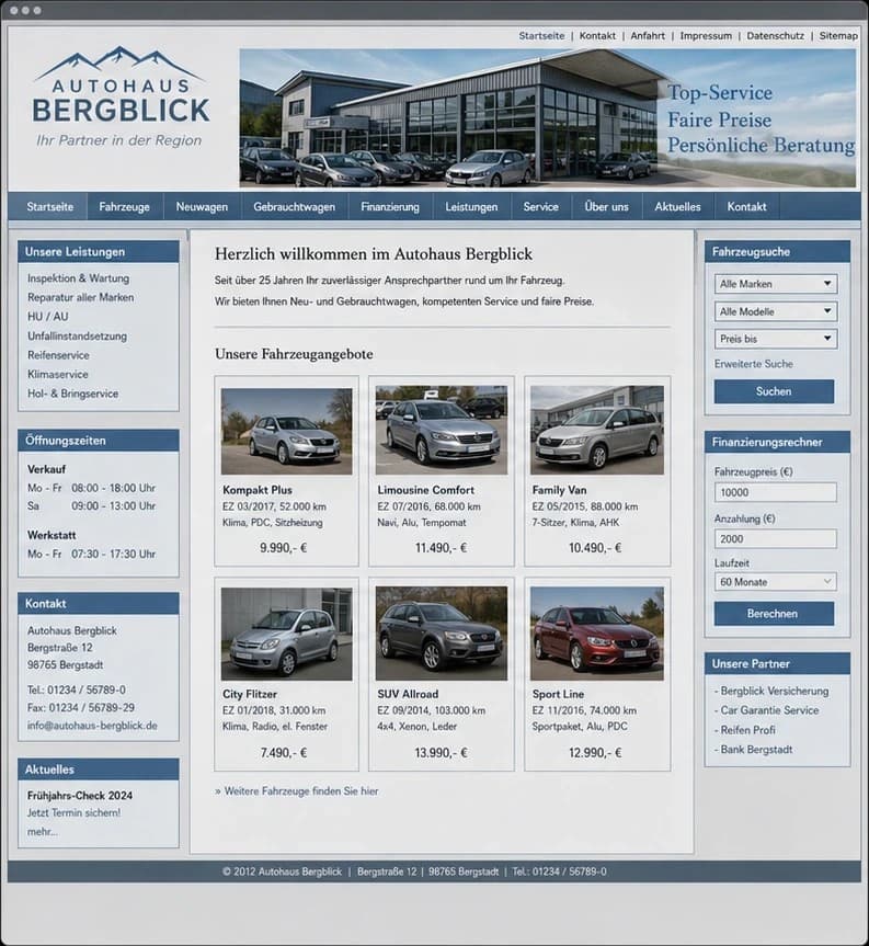 Fiktive Vorher-Ansicht für Autohaus Bergblick