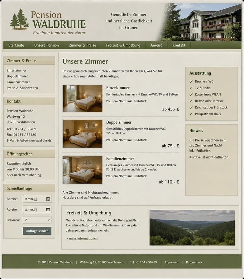 Fiktive Vorher-Ansicht für Pension Waldruhe