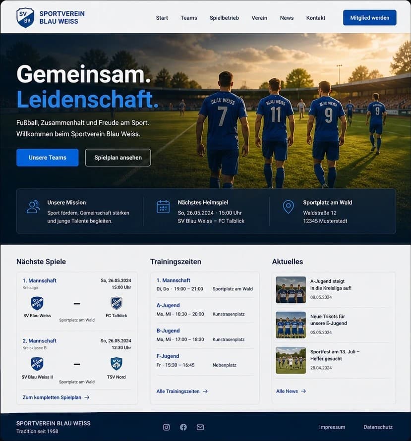 Fiktive Nachher-Konzeptansicht für Sportverein Blau-Weiß