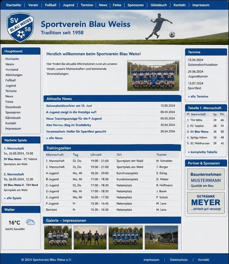Fiktive Vorher-Ansicht für Sportverein Blau-Weiß
